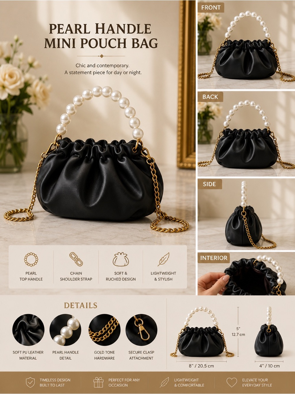Pearl handle mini Pouch Bag